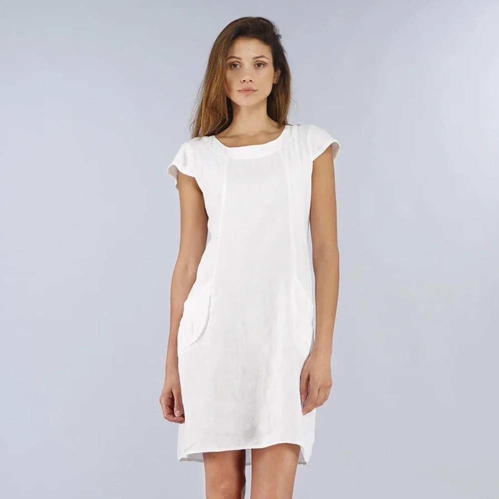 Luna Luz shift linen dress with pockets in white size M - Picture 4 of 4